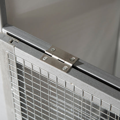 Outdoor Bird Aviary in Light Gray Fir Wood, 3 Openings with Lock, 4 Perches, and Removable Tray, 80.5x57x153cm