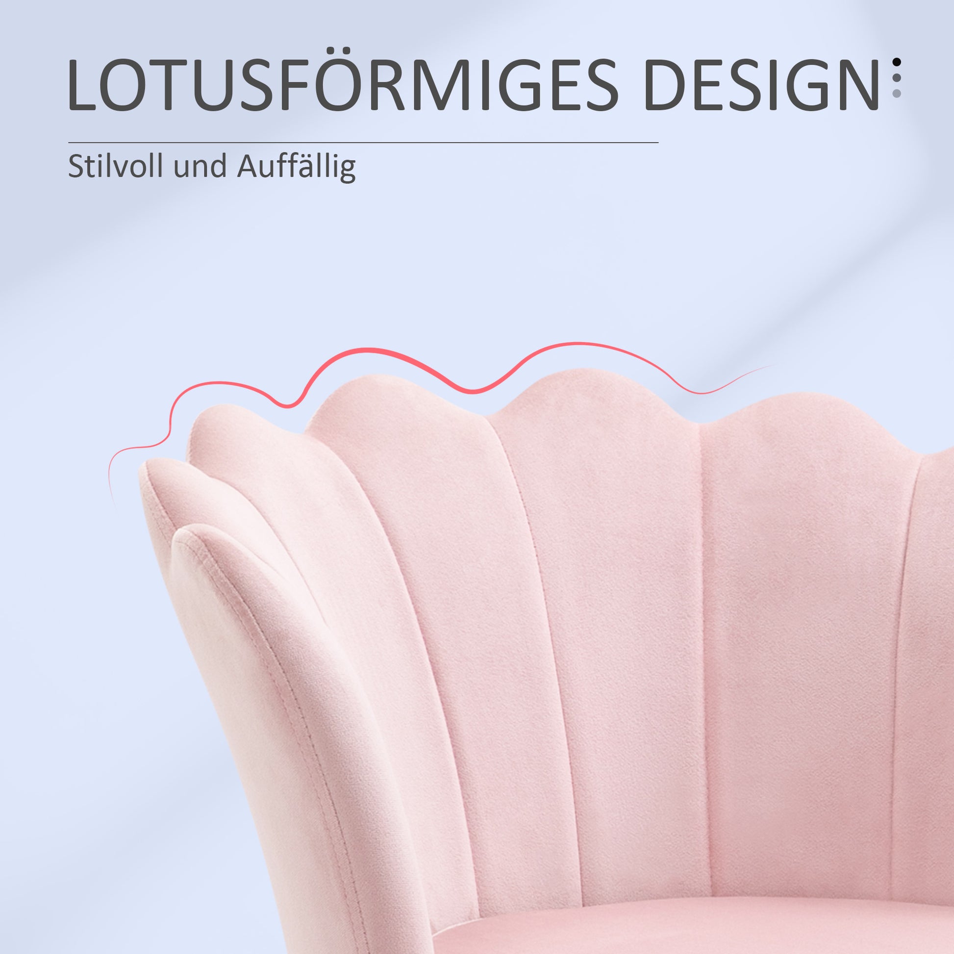 Armchair Living Room Lounge Chair with Lotus-shaped Design Upholstered Chair with Metal Legs, Velvet Look, Single Chair for Bedroom, Pink