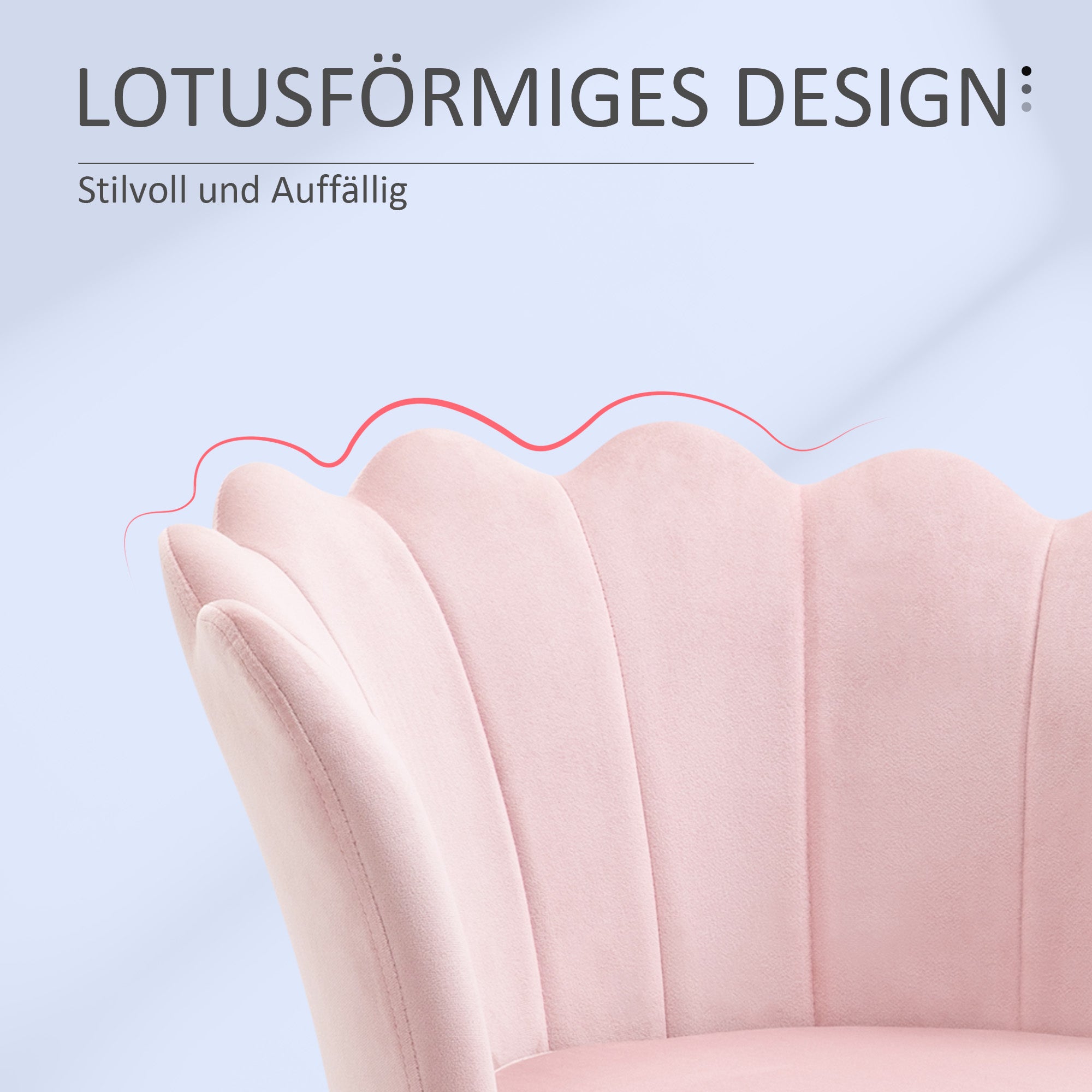 Armchair Living Room Lounge Chair with Lotus-shaped Design Upholstered Chair with Metal Legs, Velvet Look, Single Chair for Bedroom, Pink