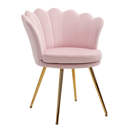 Armchair Living Room Lounge Chair with Lotus-shaped Design Upholstered Chair with Metal Legs, Velvet Look, Single Chair for Bedroom, Pink
