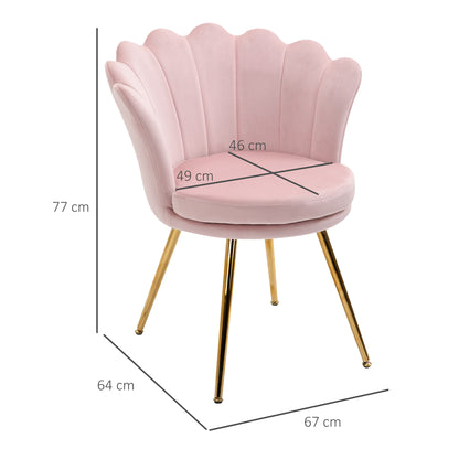 Armchair Living Room Lounge Chair with Lotus-shaped Design Upholstered Chair with Metal Legs, Velvet Look, Single Chair for Bedroom, Pink