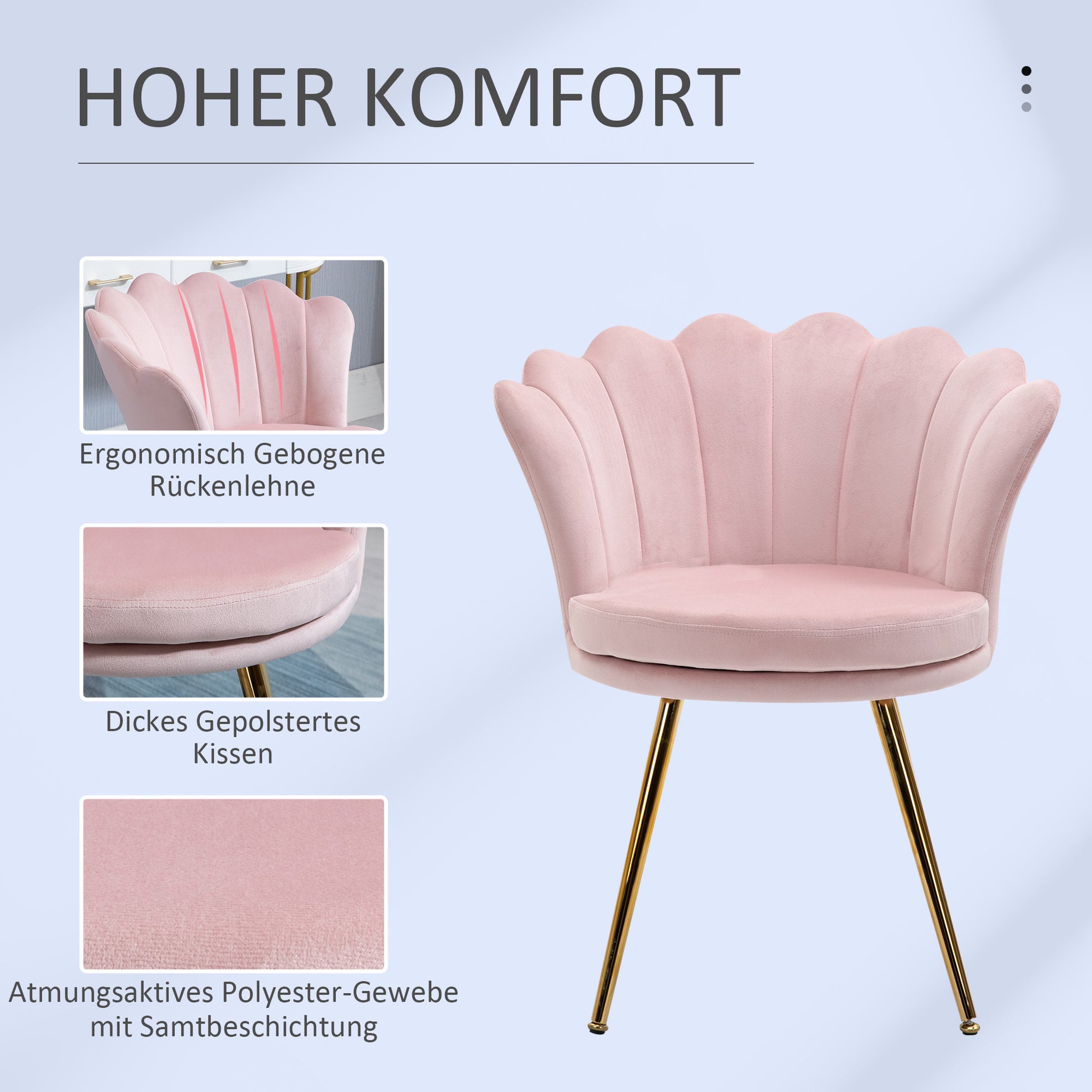 Armchair Living Room Lounge Chair with Lotus-shaped Design Upholstered Chair with Metal Legs, Velvet Look, Single Chair for Bedroom, Pink