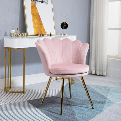 Armchair Living Room Lounge Chair with Lotus-shaped Design Upholstered Chair with Metal Legs, Velvet Look, Single Chair for Bedroom, Pink