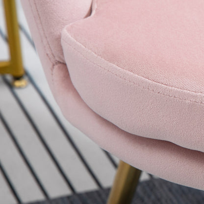 Armchair Living Room Lounge Chair with Lotus-shaped Design Upholstered Chair with Metal Legs, Velvet Look, Single Chair for Bedroom, Pink