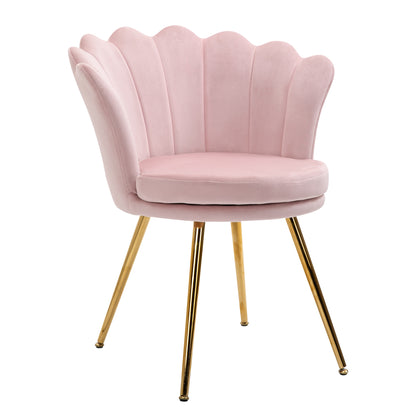 Armchair Living Room Lounge Chair with Lotus-shaped Design Upholstered Chair with Metal Legs, Velvet Look, Single Chair for Bedroom, Pink