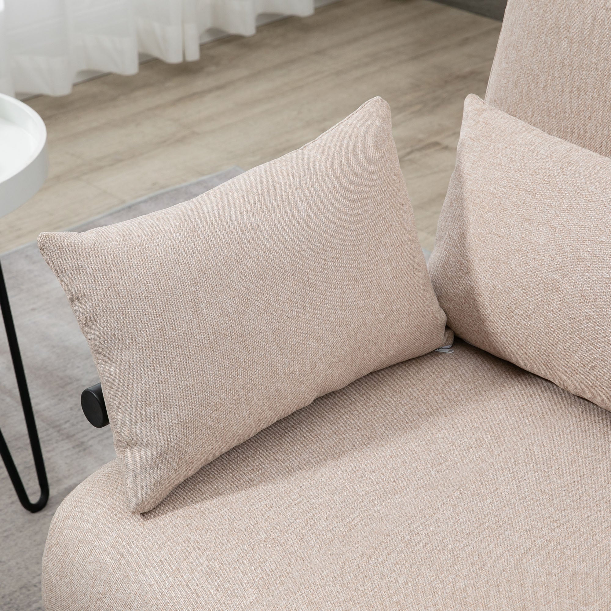 2-Seater Sofa Bed 3 in 1 Convertible into Reclining Armchair with Adjustable Backrest and 4 Upholstered Cushions, 102x82x81 cm, Beige