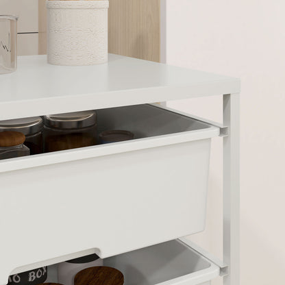 Wheeled Utility Cart 3-Tier Kitchen Cart with 3 Baskets for Storage and Steel Frame for Dining Room Bathroom 40.8x33.5x60.5 cm White