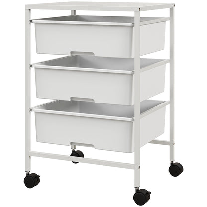 Wheeled Utility Cart 3-Tier Kitchen Cart with 3 Baskets for Storage and Steel Frame for Dining Room Bathroom 40.8x33.5x60.5 cm White