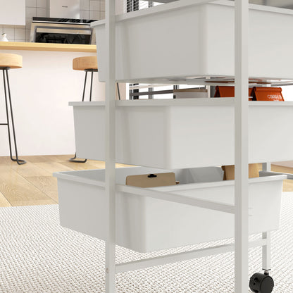 Wheeled Utility Cart 3-Tier Kitchen Cart with 3 Baskets for Storage and Steel Frame for Dining Room Bathroom 40.8x33.5x60.5 cm White