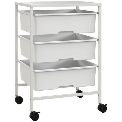 Wheeled Utility Cart 3-Tier Kitchen Cart with 3 Baskets for Storage and Steel Frame for Dining Room Bathroom 40.8x33.5x60.5 cm White