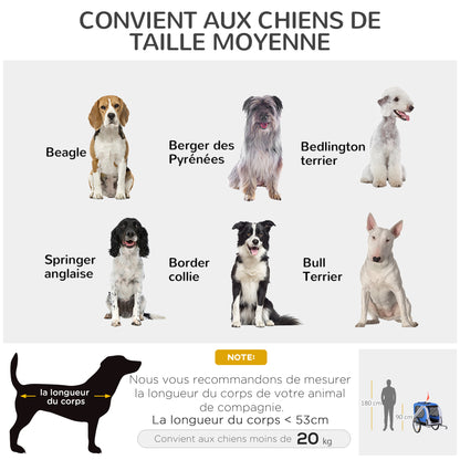 Pet Bike Trailer 8 Reflectors Flag Tow Bar Included Steel Polyester Waterproof Max. 30 Kg 130L x 73W x 90H cm White and Blue