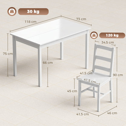 5-Piece Dining Set – Solid Pine Table & 4 Ladder-Back Chairs, White, Compact for Small Spaces