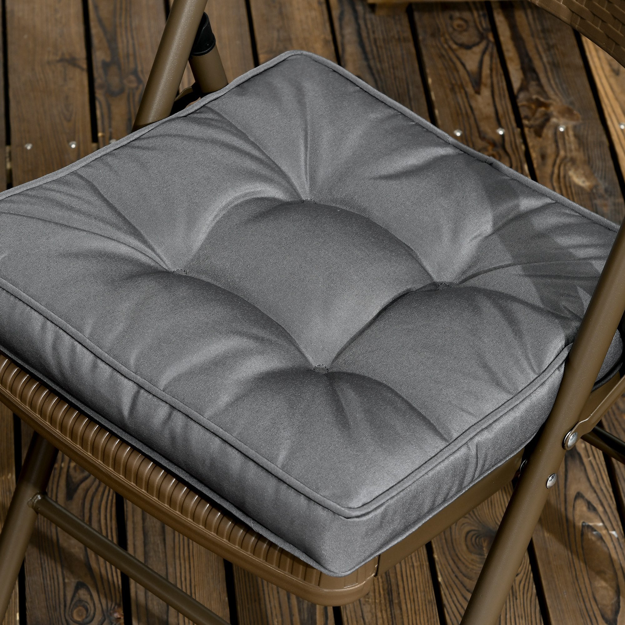 Set of Dining Chair Cushions 42x42x5 cm 4 Pieces Garden Chair Cushions Waterproof with 2 Fastening Ties Dark Gray