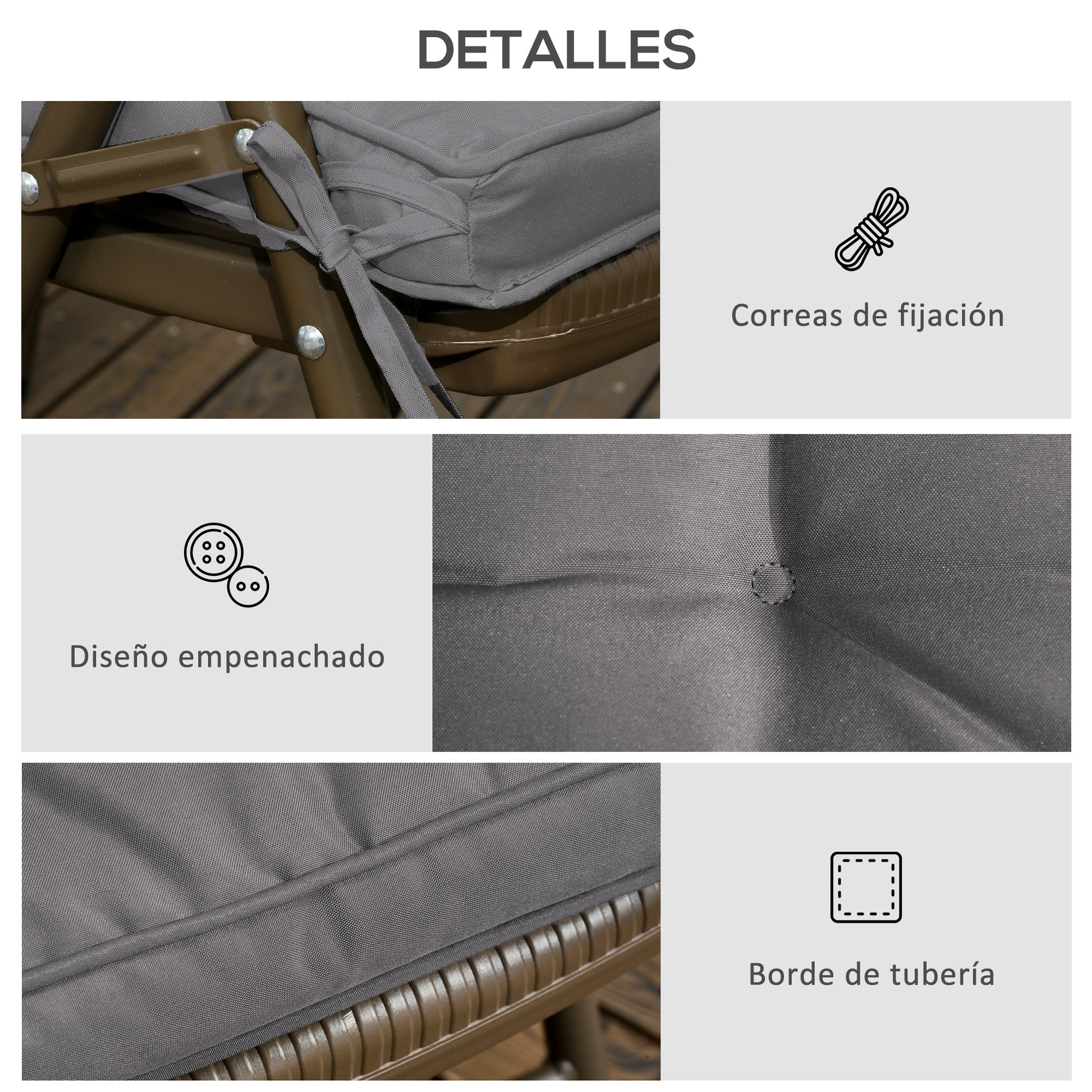 Set of Dining Chair Cushions 42x42x5 cm 4 Pieces Garden Chair Cushions Waterproof with 2 Fastening Ties Dark Gray