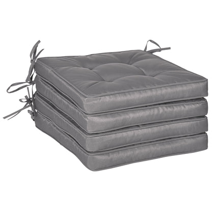 Set of Dining Chair Cushions 42x42x5 cm 4 Pieces Garden Chair Cushions Waterproof with 2 Fastening Ties Dark Gray