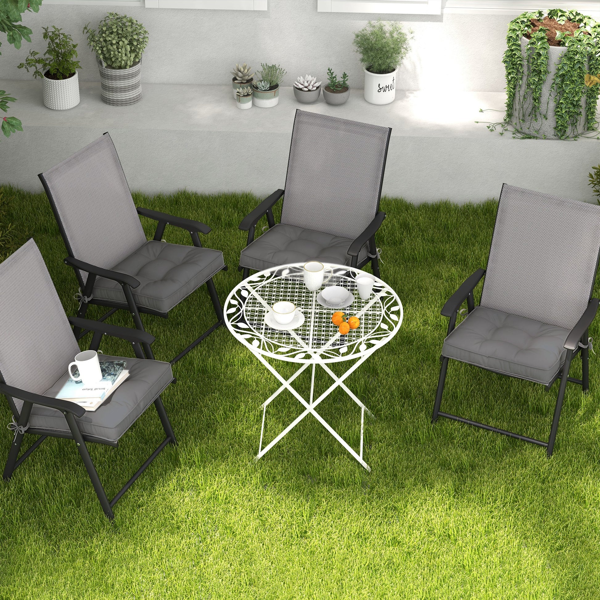 Set of Dining Chair Cushions 42x42x5 cm 4 Pieces Garden Chair Cushions Waterproof with 2 Fastening Ties Dark Gray