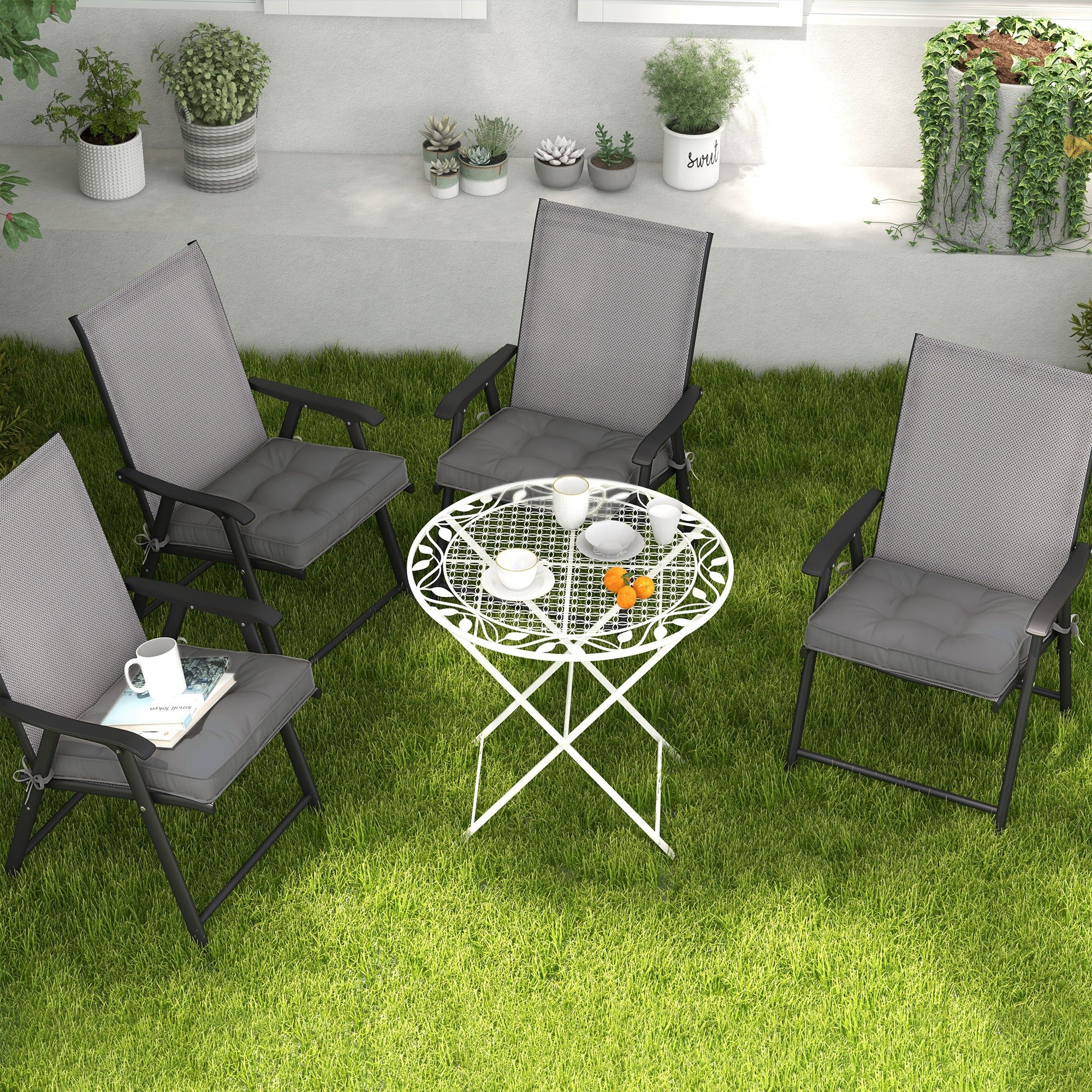 Set of Dining Chair Cushions 42x42x5 cm 4 Pieces Garden Chair Cushions Waterproof with 2 Fastening Ties Dark Gray