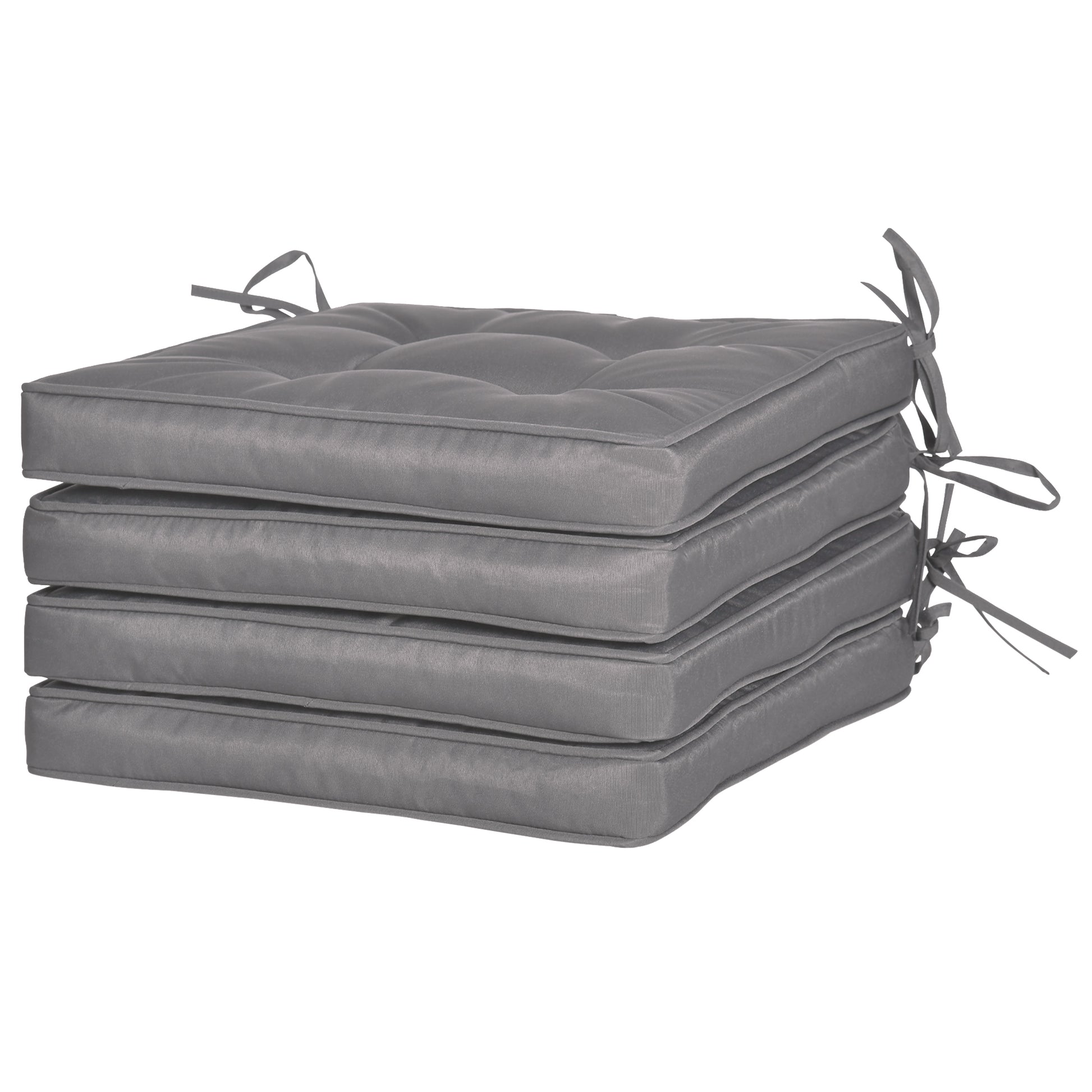 Set of Dining Chair Cushions 42x42x5 cm 4 Pieces Garden Chair Cushions Waterproof with 2 Fastening Ties Dark Gray