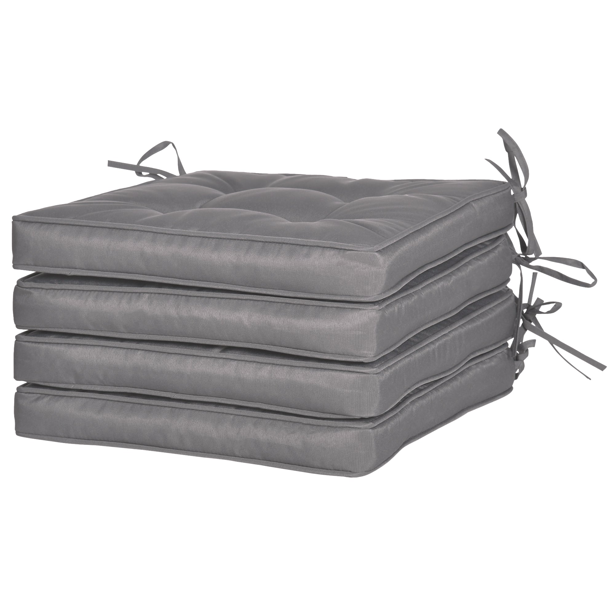 Set of Dining Chair Cushions 42x42x5 cm 4 Pieces Garden Chair Cushions Waterproof with 2 Fastening Ties Dark Gray