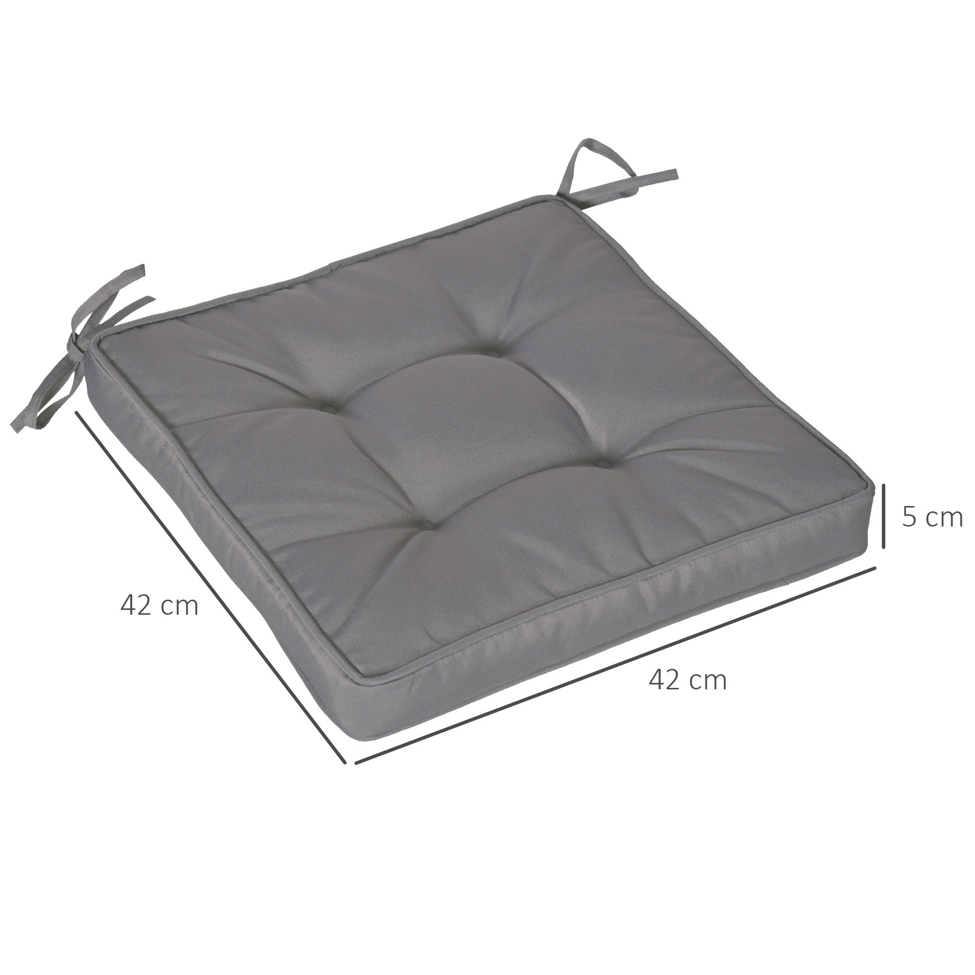 Set of Dining Chair Cushions 42x42x5 cm 4 Pieces Garden Chair Cushions Waterproof with 2 Fastening Ties Dark Gray