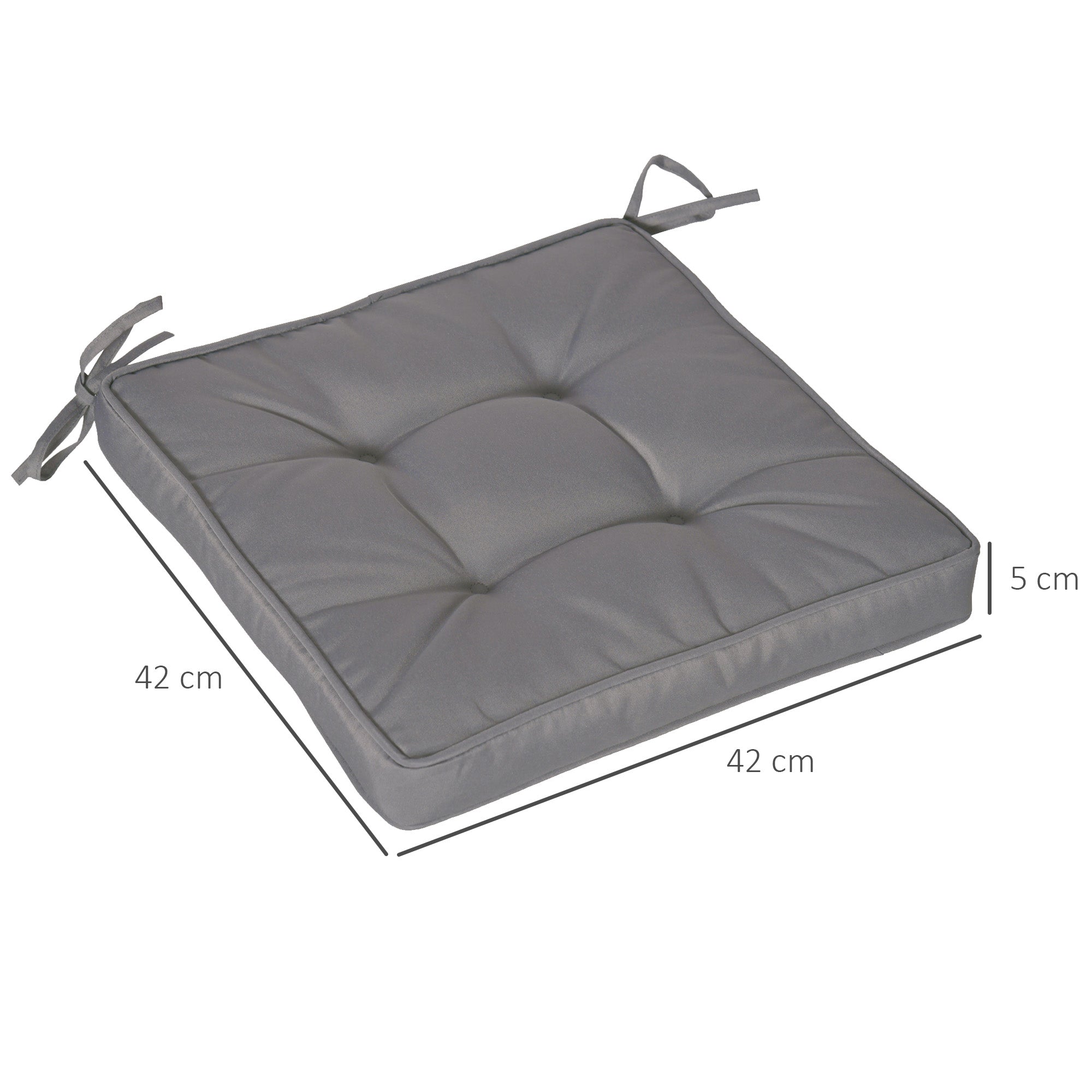 Set of Dining Chair Cushions 42x42x5 cm 4 Pieces Garden Chair Cushions Waterproof with 2 Fastening Ties Dark Gray
