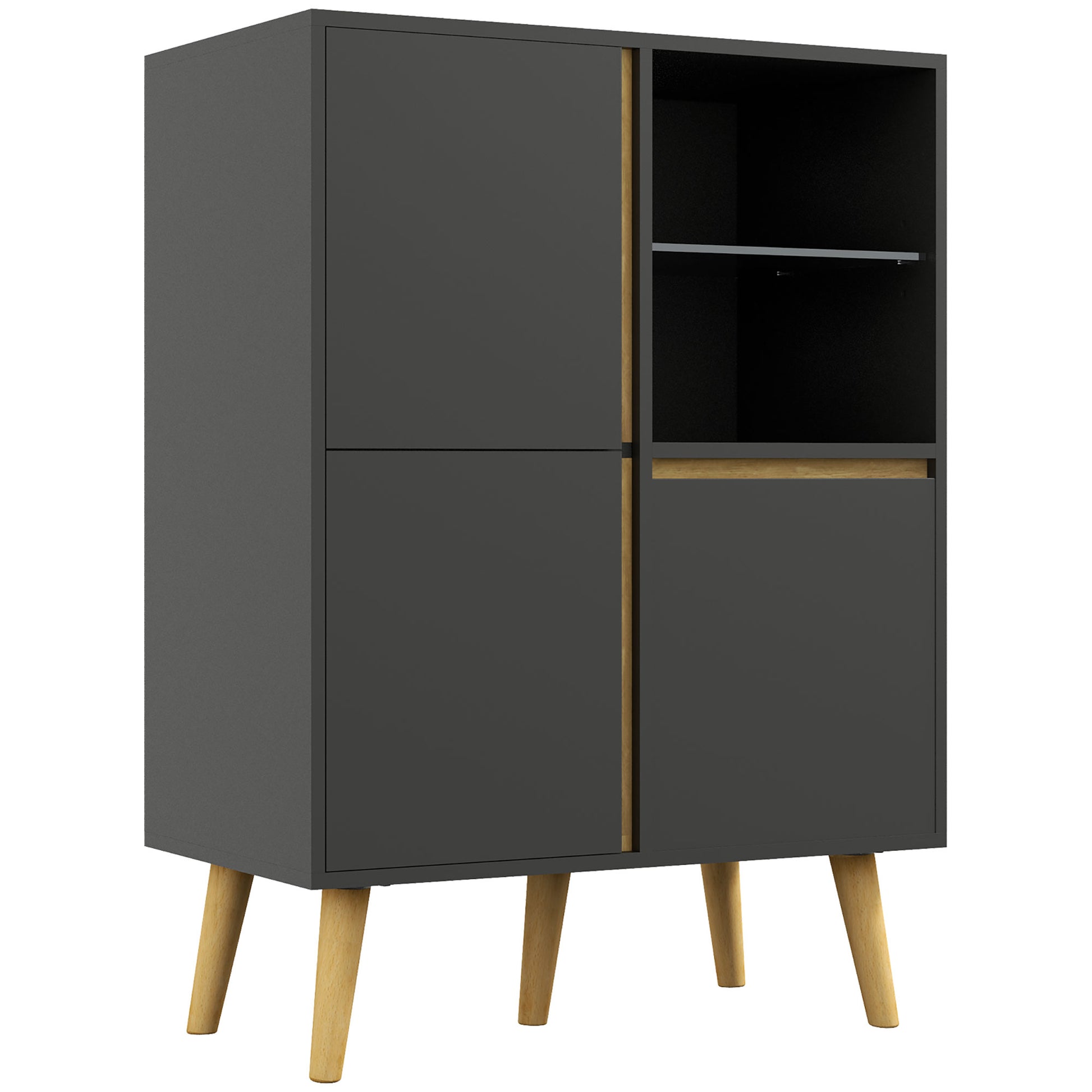 Storage Cabinet, Storage Wardrobe, Dresser, Modern Design, with Adjustable Shelves and Solid Wood Feet for Living Room, Bedroom, Kitchen 70 x 40 x 96.1 cm Dark Gray