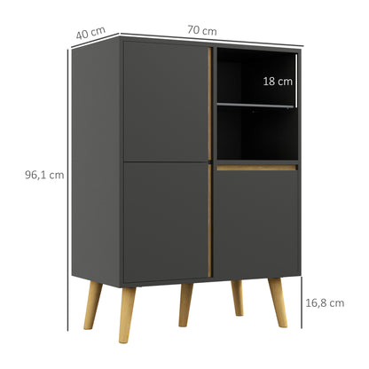 Storage Cabinet, Storage Wardrobe, Dresser, Modern Design, with Adjustable Shelves and Solid Wood Feet for Living Room, Bedroom, Kitchen 70 x 40 x 96.1 cm Dark Gray