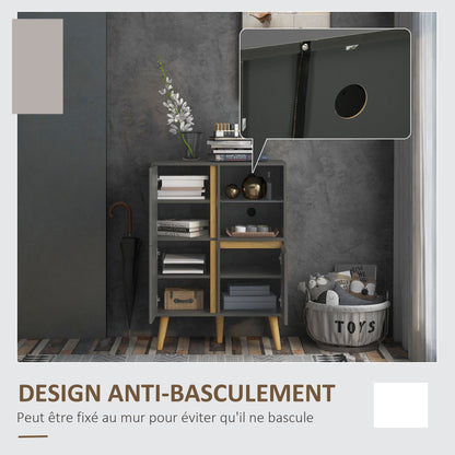 Storage Cabinet, Storage Wardrobe, Dresser, Modern Design, with Adjustable Shelves and Solid Wood Feet for Living Room, Bedroom, Kitchen 70 x 40 x 96.1 cm Dark Gray