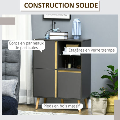 Storage Cabinet, Storage Wardrobe, Dresser, Modern Design, with Adjustable Shelves and Solid Wood Feet for Living Room, Bedroom, Kitchen 70 x 40 x 96.1 cm Dark Gray