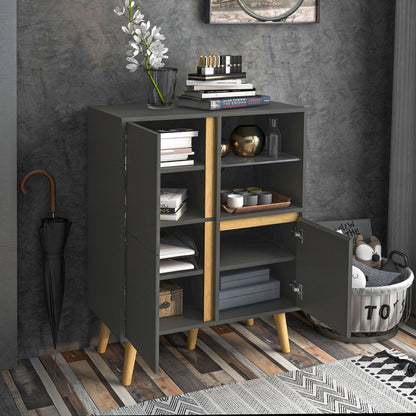 Storage Cabinet, Storage Wardrobe, Dresser, Modern Design, with Adjustable Shelves and Solid Wood Feet for Living Room, Bedroom, Kitchen 70 x 40 x 96.1 cm Dark Gray