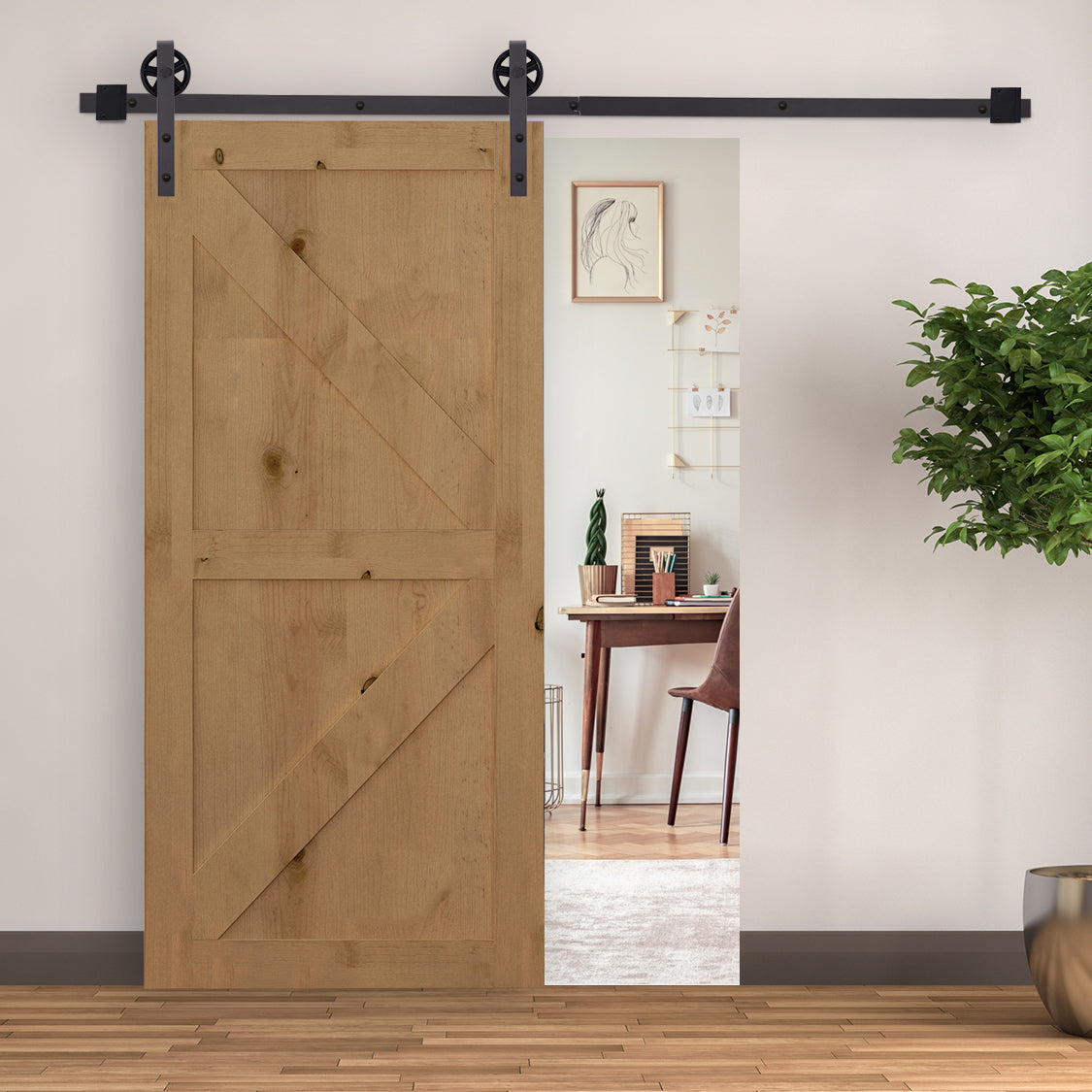 Sliding Door Hardware Kit 183 cm Complete Set with Floor Guide Rail for Sliding Door System Door Screw Set, for 1 Interior Doors, Room Door, Wooden Door