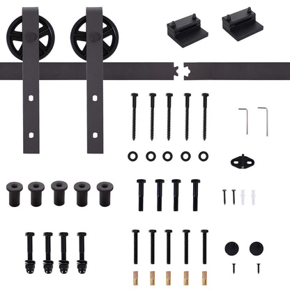 Sliding Door Hardware Kit 183 cm Complete Set with Floor Guide Rail for Sliding Door System Door Screw Set, for 1 Interior Doors, Room Door, Wooden Door