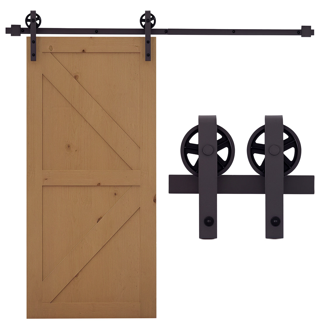 Sliding Door Hardware Kit 183 cm Complete Set with Floor Guide Rail for Sliding Door System Door Screw Set, for 1 Interior Doors, Room Door, Wooden Door