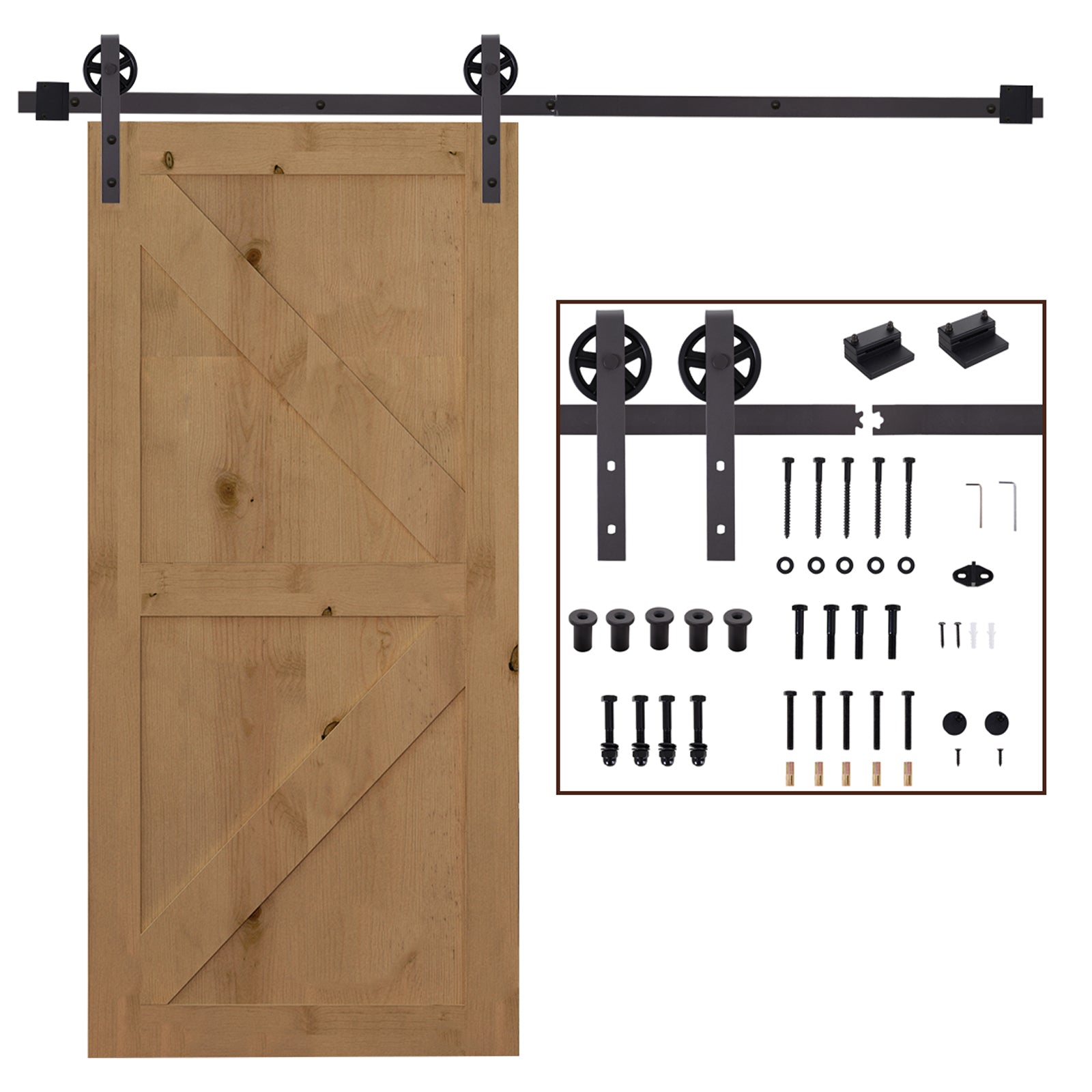 Sliding Door Hardware Kit 183 cm Complete Set with Floor Guide Rail for Sliding Door System Door Screw Set, for 1 Interior Doors, Room Door, Wooden Door