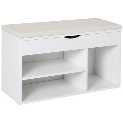 Shoe Bench with Seat Entryway Shoe Storage Modern Hallway Bench with Drawer Open Shelves and 1 Cushion for Corridor 80x30x47cm