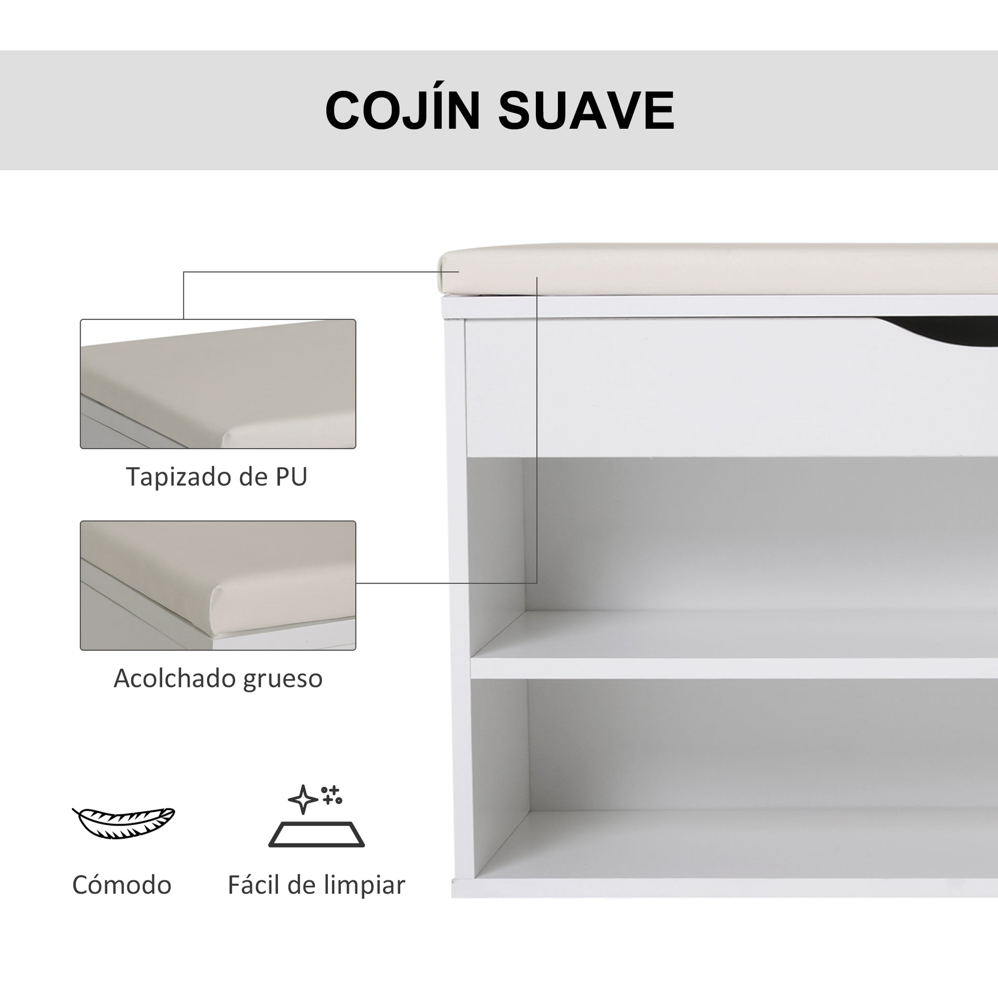 Shoe Bench with Seat Entryway Shoe Storage Modern Hallway Bench with Drawer Open Shelves and 1 Cushion for Corridor 80x30x47cm