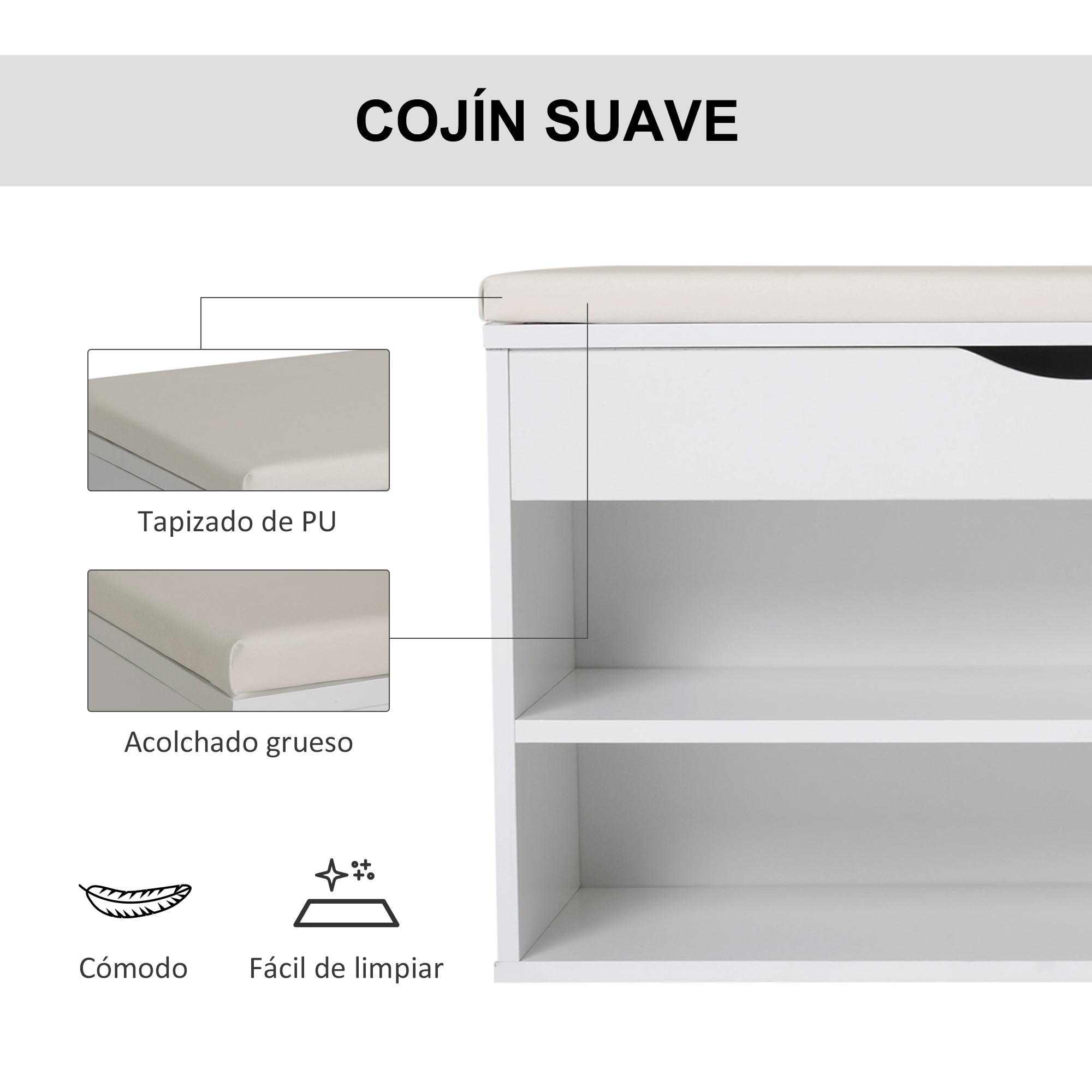 Shoe Bench with Seat Entryway Shoe Storage Modern Hallway Bench with Drawer Open Shelves and 1 Cushion for Corridor 80x30x47cm