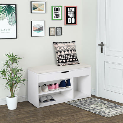 Shoe Bench with Seat Entryway Shoe Storage Modern Hallway Bench with Drawer Open Shelves and 1 Cushion for Corridor 80x30x47cm