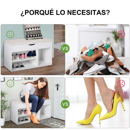 Shoe Bench with Seat Entryway Shoe Storage Modern Hallway Bench with Drawer Open Shelves and 1 Cushion for Corridor 80x30x47cm