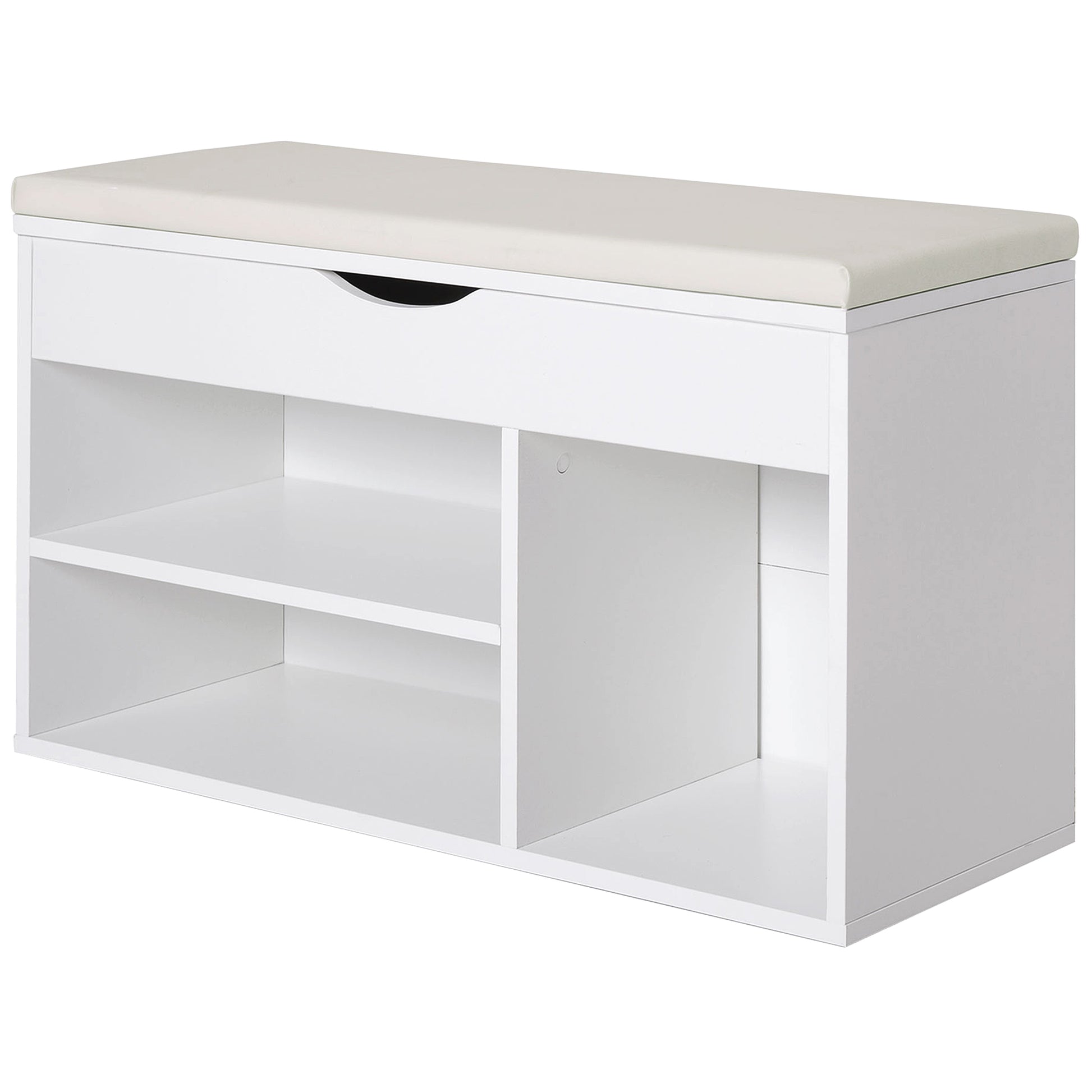 Shoe Bench with Seat Entryway Shoe Storage Modern Hallway Bench with Drawer Open Shelves and 1 Cushion for Corridor 80x30x47cm