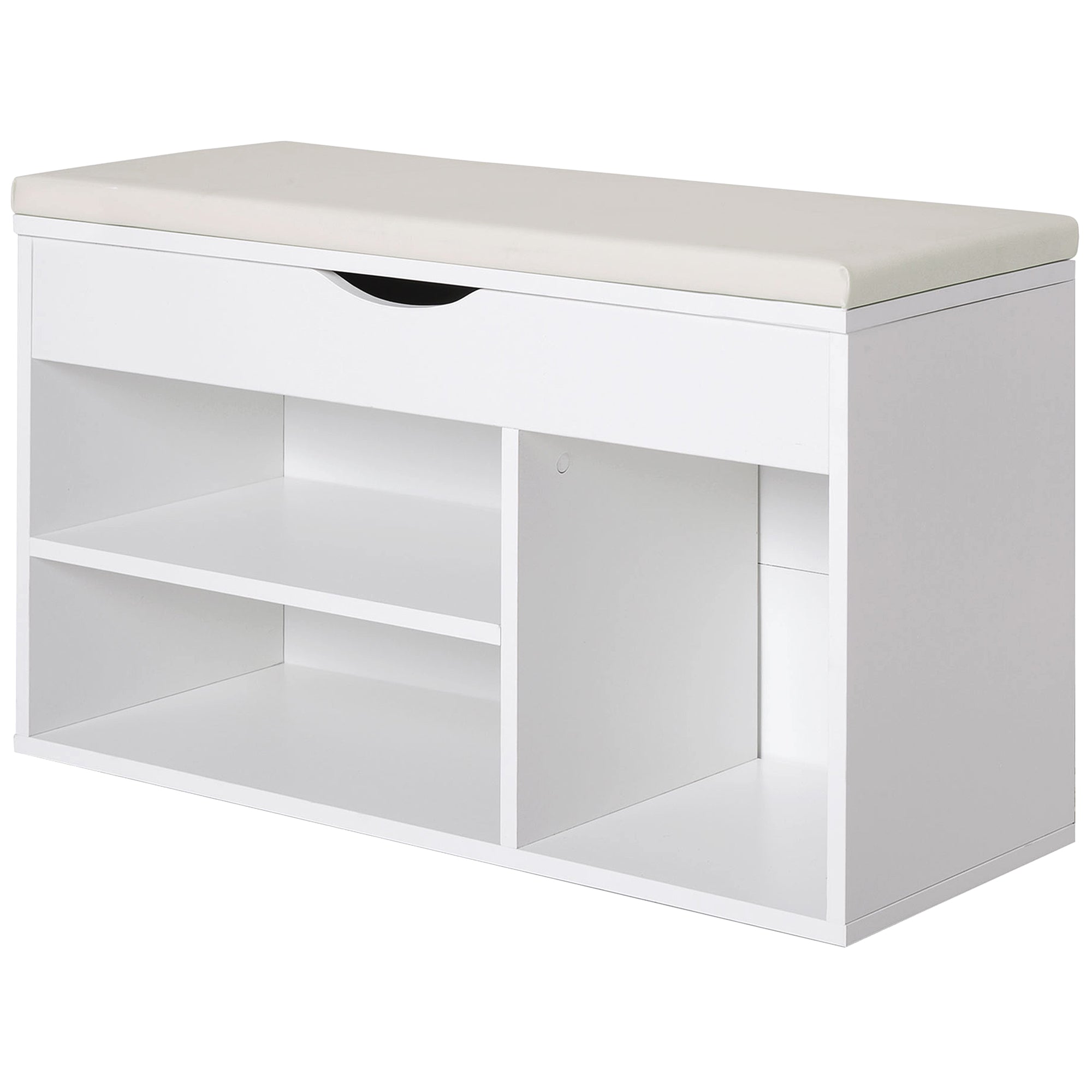 Shoe Bench with Seat Entryway Shoe Storage Modern Hallway Bench with Drawer Open Shelves and 1 Cushion for Corridor 80x30x47cm