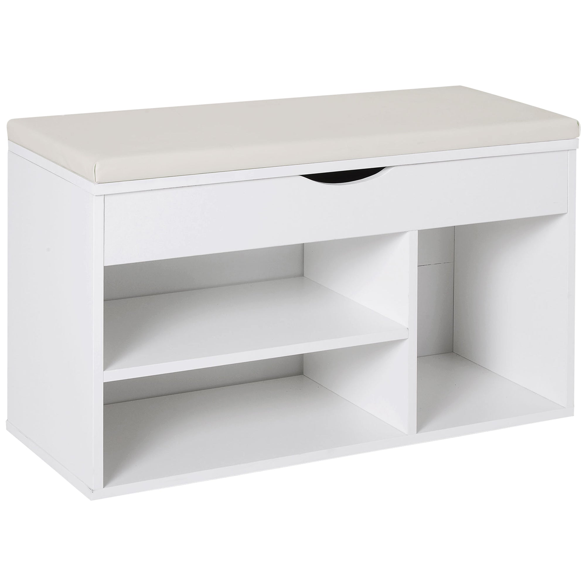 Shoe Bench with Seat Entryway Shoe Storage Modern Hallway Bench with Drawer Open Shelves and 1 Cushion for Corridor 80x30x47cm