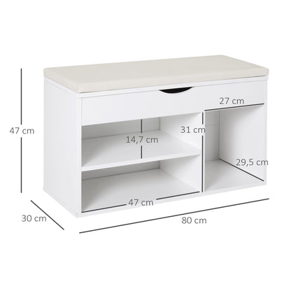 Shoe Bench with Seat Entryway Shoe Storage Modern Hallway Bench with Drawer Open Shelves and 1 Cushion for Corridor 80x30x47cm