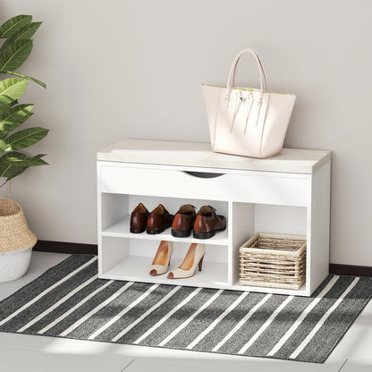 Shoe Bench with Seat Entryway Shoe Storage Modern Hallway Bench with Drawer Open Shelves and 1 Cushion for Corridor 80x30x47cm