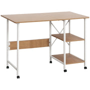 Folding Desk Side Table Office Desk Mobile Computer Desk with Wheels MDF Natural 107 x 55 x 76 cm