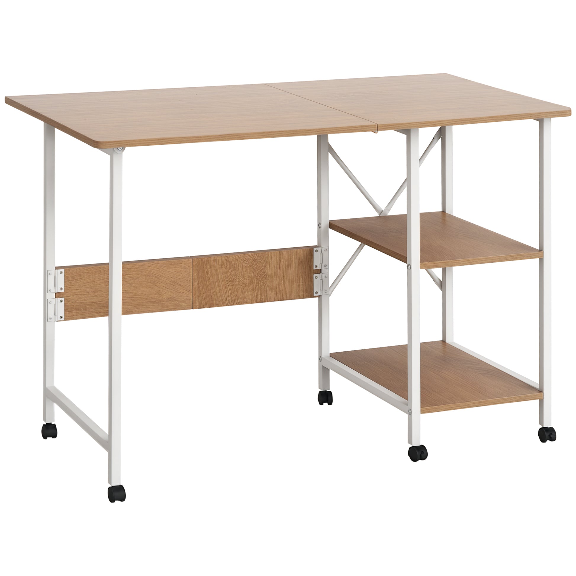 Folding Desk Side Table Office Desk Mobile Computer Desk with Wheels MDF Natural 107 x 55 x 76 cm