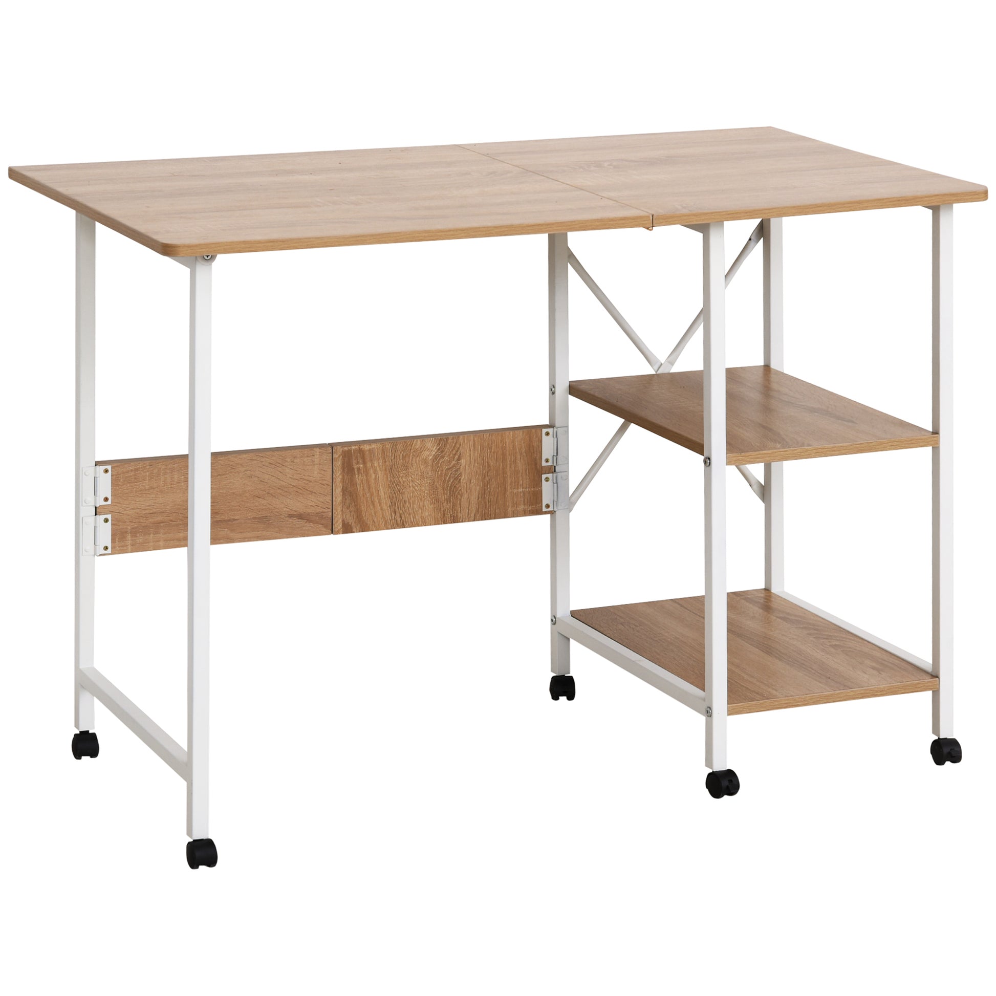 Folding Desk Side Table Office Desk Mobile Computer Desk with Wheels MDF Natural 107 x 55 x 76 cm