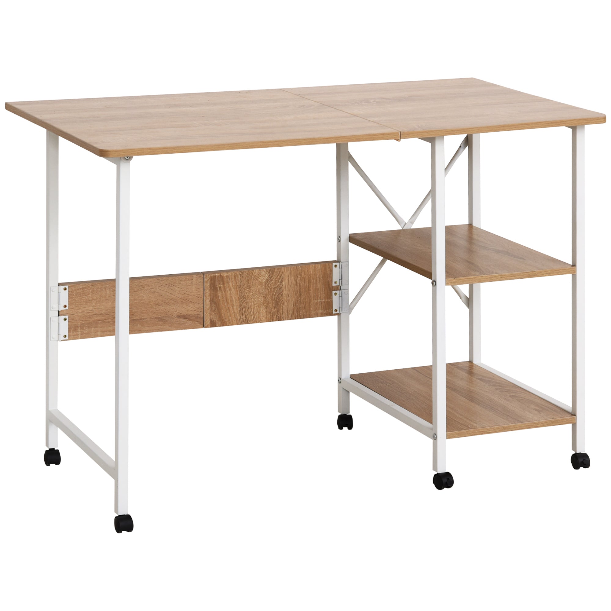 Folding Desk Side Table Office Desk Mobile Computer Desk with Wheels MDF Natural 107 x 55 x 76 cm