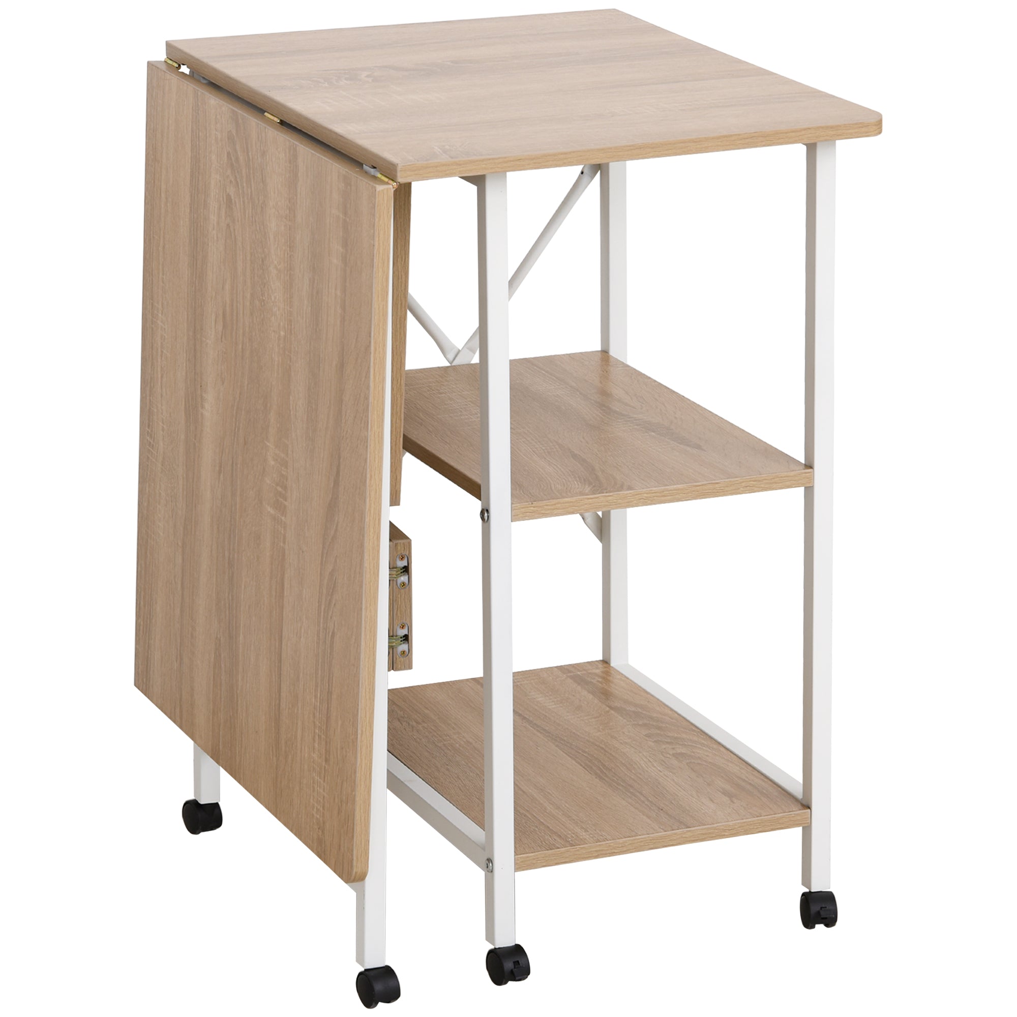 Folding Desk Side Table Office Desk Mobile Computer Desk with Wheels MDF Natural 107 x 55 x 76 cm