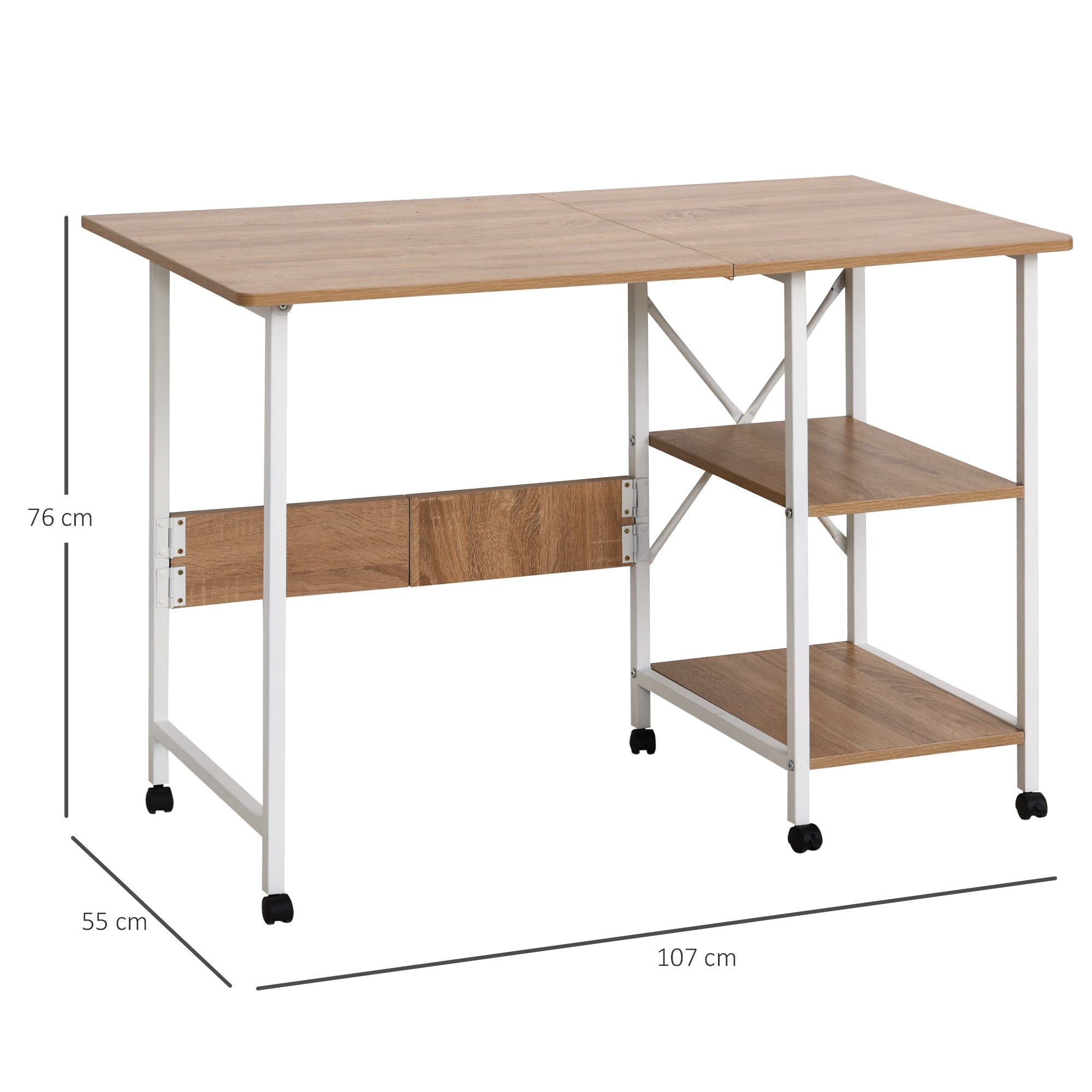 Folding Desk Side Table Office Desk Mobile Computer Desk with Wheels MDF Natural 107 x 55 x 76 cm